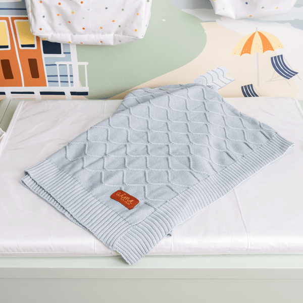 Cozy Cottage Blue Delicate Cotton Knit Baby Blanket