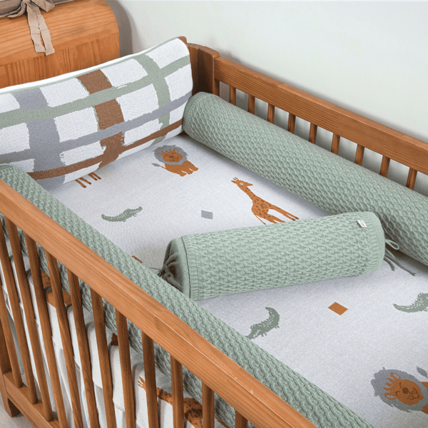 5-Piece Cotton Knit Crib Set with Safari Theme - Olive Green