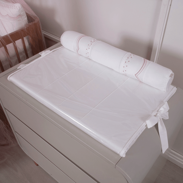 400 Thread Count Percale Baby Changing Mat with White and Rose Roll - Serenité Collection