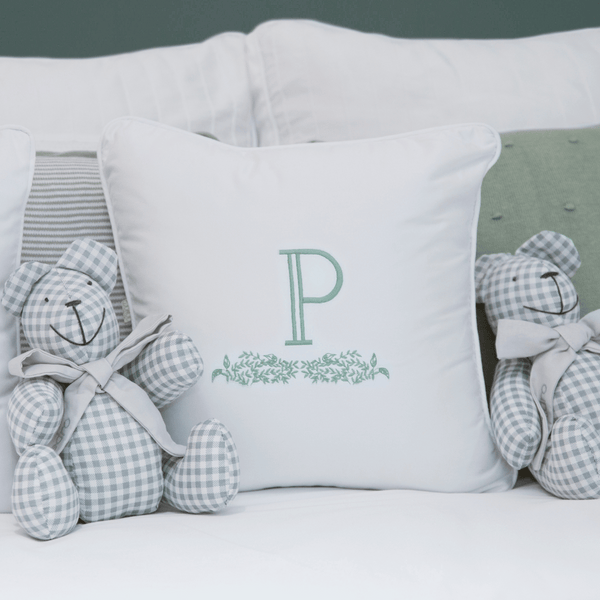Personalized 300 Thread Count Percale Square Decorative Pillow by Origin Aime (Choose your baby's initial)