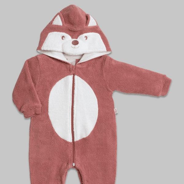 Long Jumpsuit with Fox Plush Hood