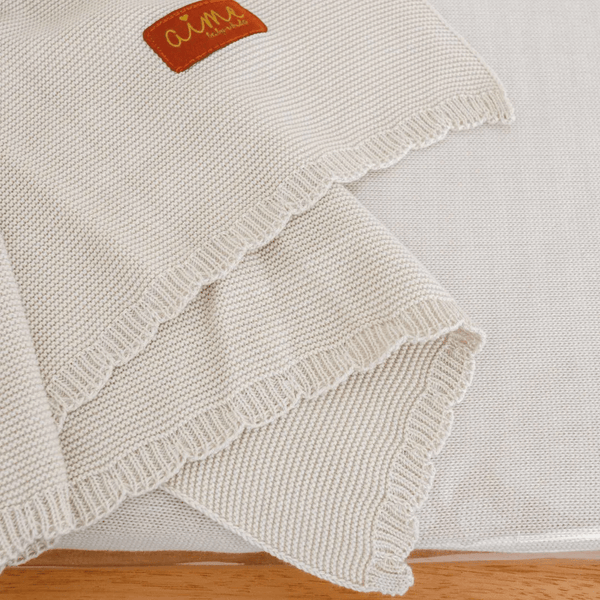 Delicate Almond Milk Cotton Knit Baby Blanket