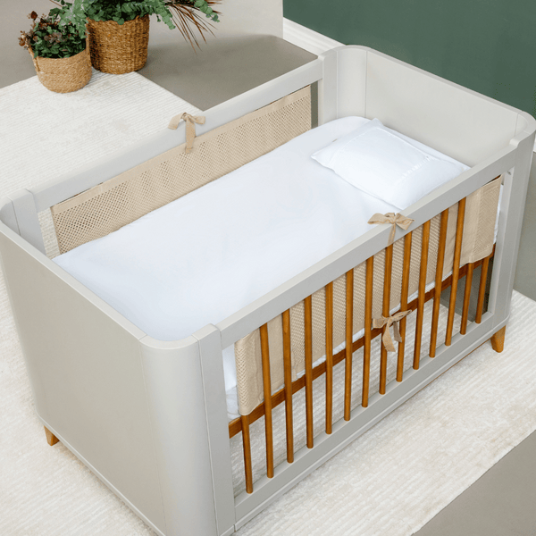 Breathable Flow Mesh for Crib Rails - 2 Sides, Beige Cotton Knit