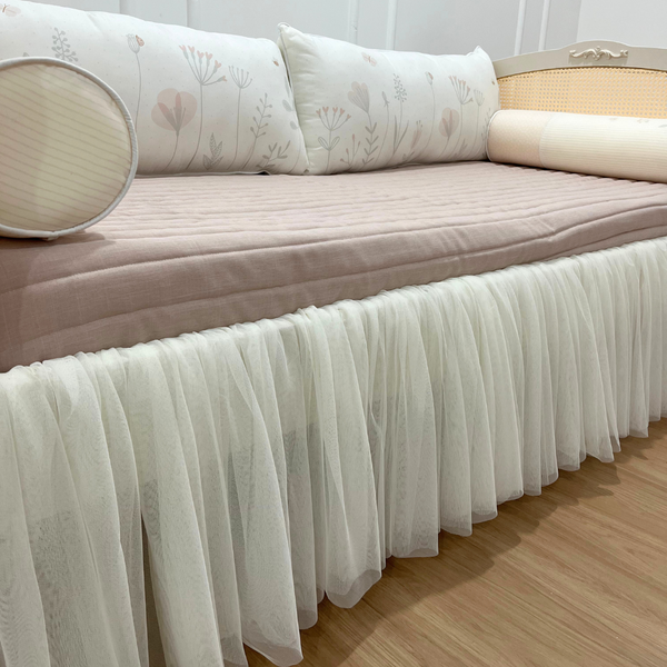 White Tulle Bed Skirt with One Side - Mom's Garden