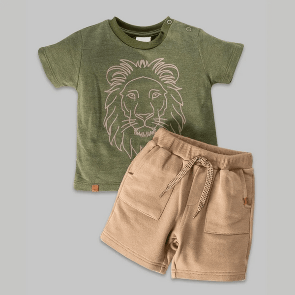 Bermuda and T-shirt set - Green and Beige