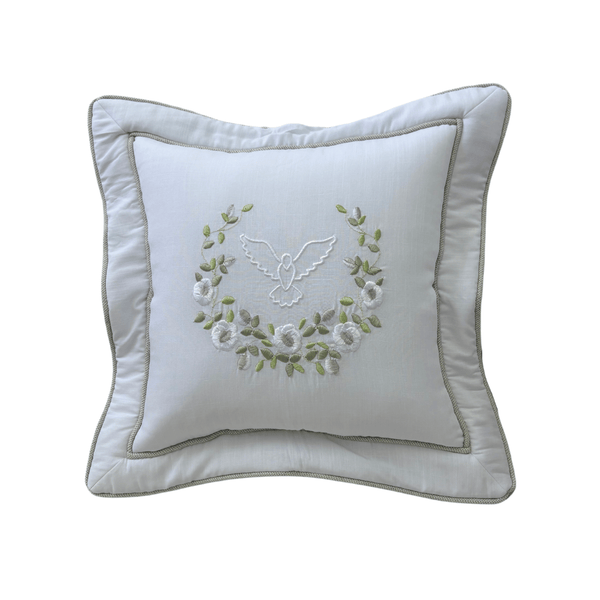 Embroidered Holy Spirit Decorative Pillow - White Linen Mistletoe
