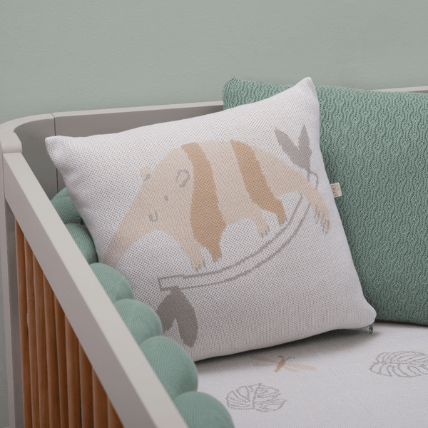 Decorative Square Cushion Cover Knitted Cotton Anteater Brazilian Fauna