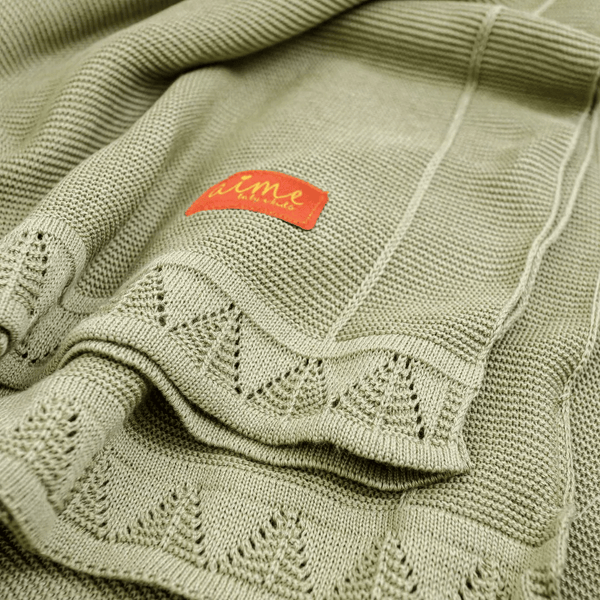 Baby Blanket Knitted Cotton Forest Green Cactus