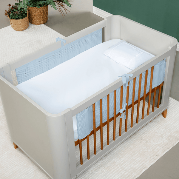 Breathable Flow Mesh for Crib Rails - 2 Sides, Delicate Blue Cotton Knit