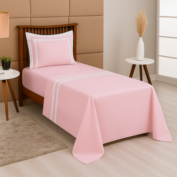 3-Piece Single Sheet Set, Percal Cotton, 300 Thread Count, Classic Pink