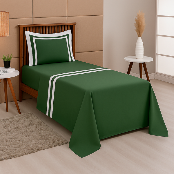 3-Piece Single Sheet Set, Percal Cotton, 300 Thread Count, Classic Emerald Green