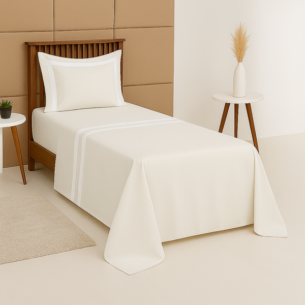 3-Piece Single Sheet Set, Percal Cotton, 300 Thread Count, Classic Off-White