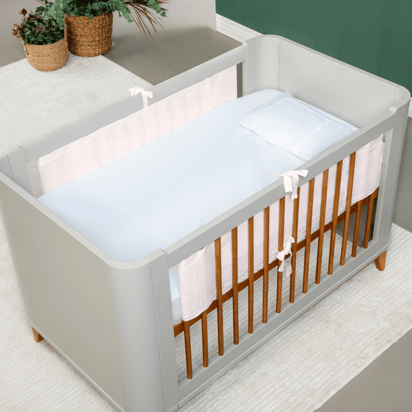 Breathable Flow Mesh for Crib Rails - 2 Sides, Knit Cotton, Pink Ballerina
