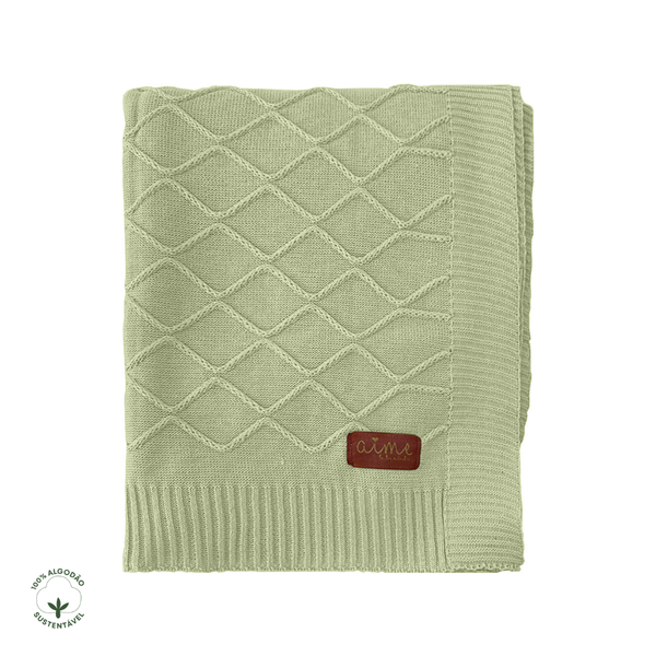 Cozy Cottage Green Cotton Knit Crib Coverlet