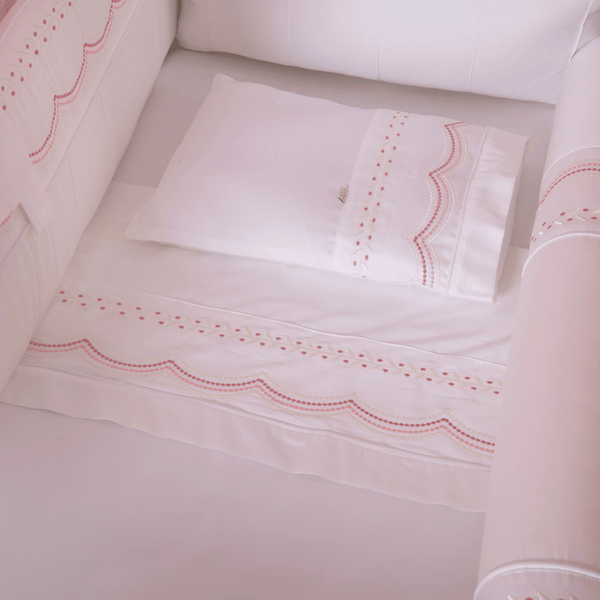 3-Piece Crib Sheet Set, 400-Thread Percale Cotton, Serenité Rosê Embroidery