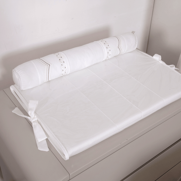 400 Thread Count Percale Baby Changing Mat with White and Beige Roll - Serenité Collection