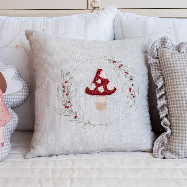 Embroidered Magic Mushroom Decorative Pillow - Little Fairy