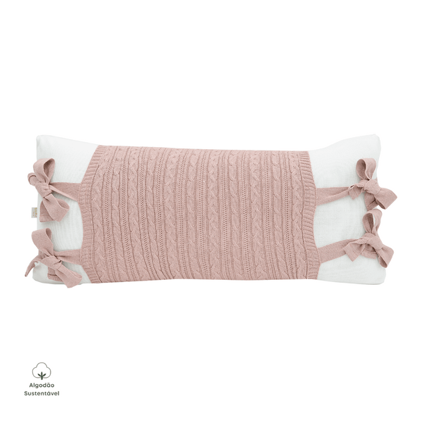Rectangular Decorative Pillow in White Half Mesh with Apron in Old Pink Lauren Tricot Cotton