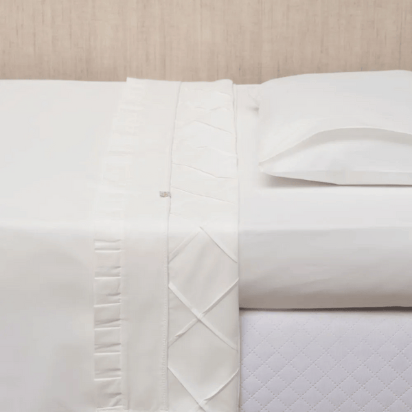 3-Piece Crib Sheet Set, 300 Thread Count Percale Cotton, Ivory Pleats