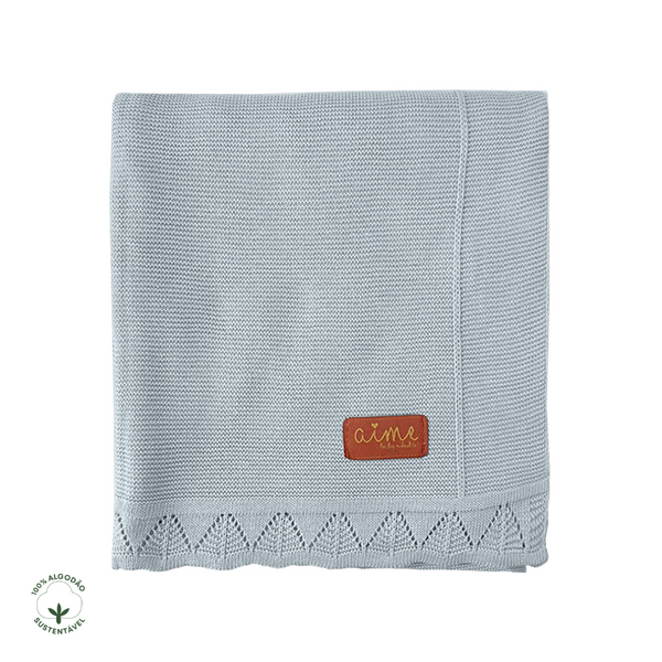 Delicate Blue Forest Knit Cotton Crib Coverlet