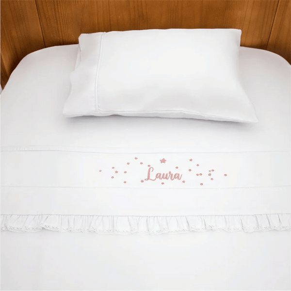 3-Piece Crib Sheet Set, 300 Thread Count Percale Cotton, Personalized White with Rose