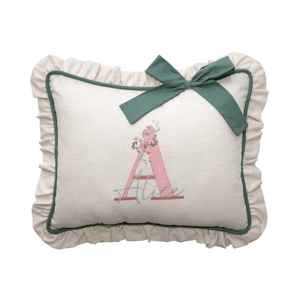 Personalized Balsam Green Linen Decorative Pillow (Choose your baby's name)