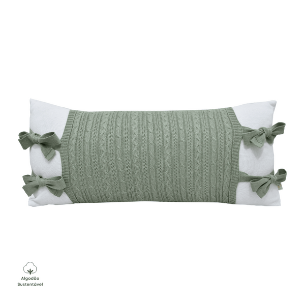 Rectangular Decorative Pillow Half Mesh White with Apron Lauren Olive Green Tricot Cotton Brazilian Fauna