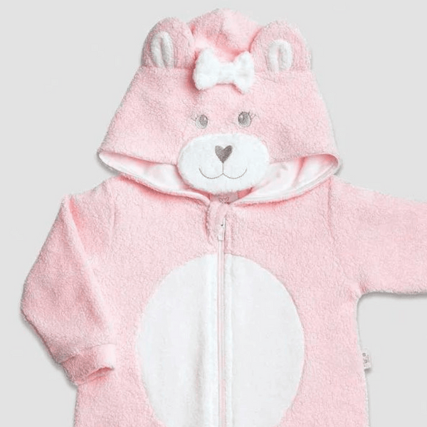 Long Jumpsuit with Pink Bear Plush Hood