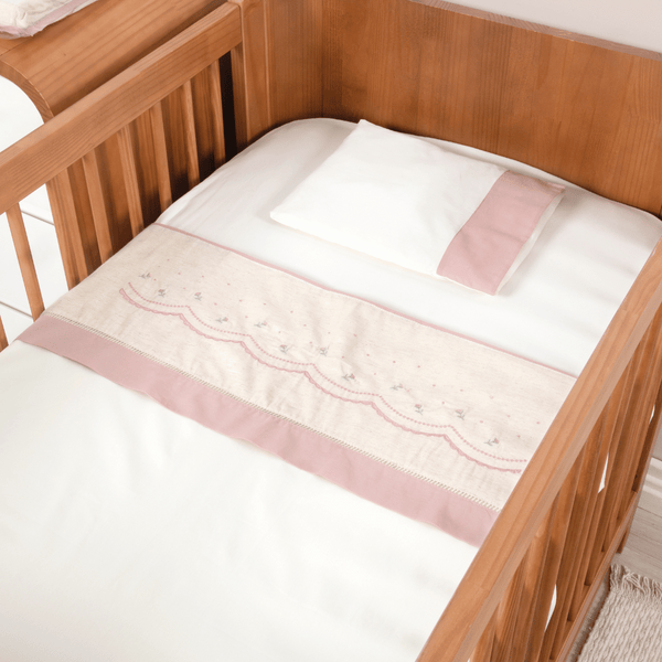 Saint Tropez Linen Collection Crib Sheet - 3 pieces Old Rose Embroidery