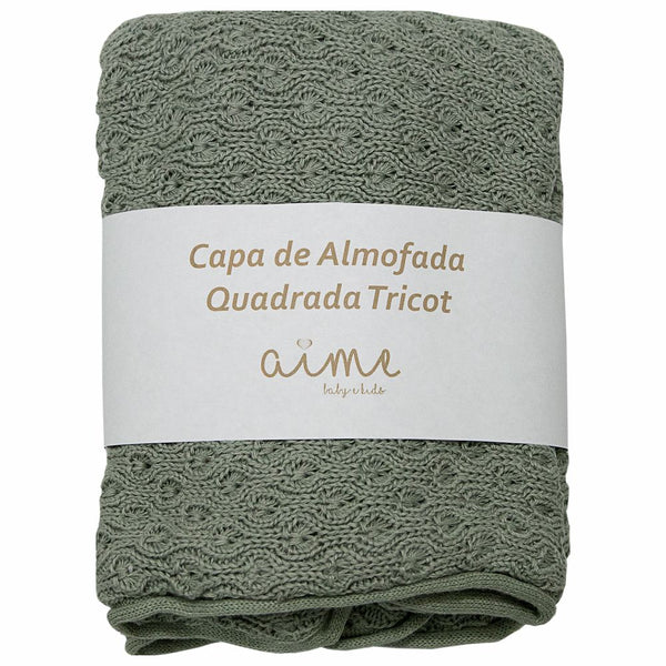 Decorative Square Cushion Cover Knitted Cotton Popcorn Olive Green Fauna