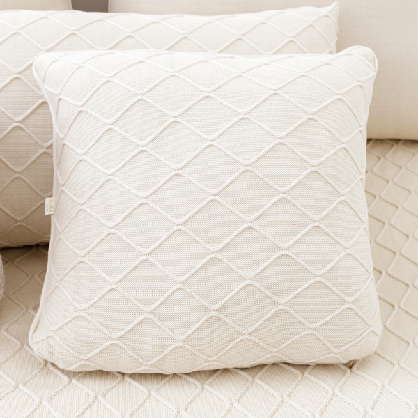 Cozy Cottage Almond Milk Decorative Square Tricot Cotton Cushion Cover