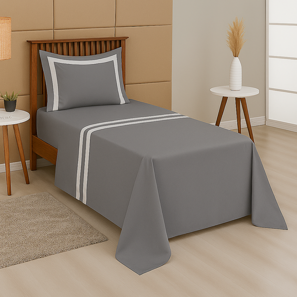 3-Piece Single Sheet Set, Percal Cotton, 300 Thread Count, Classic Gray