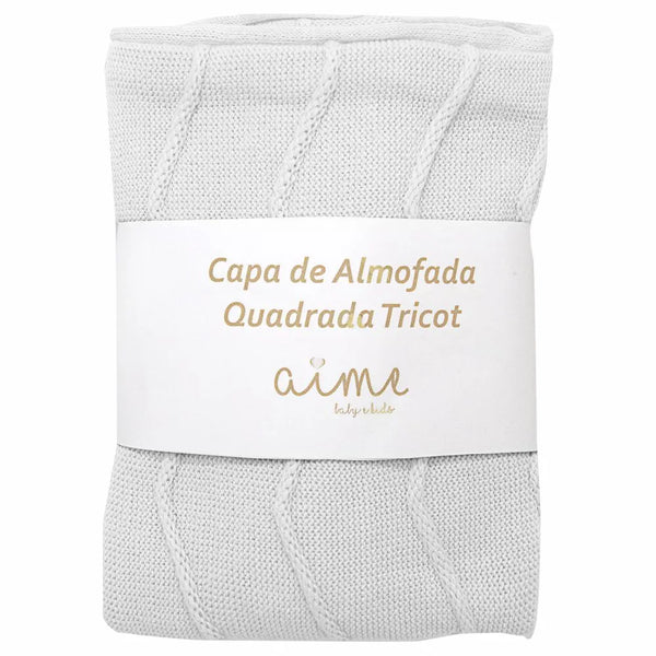 Decorative Square Cushion Cover Knit Cotton Woof White